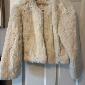 Abercrombie & Fitch Cream Faux Fur Jacket